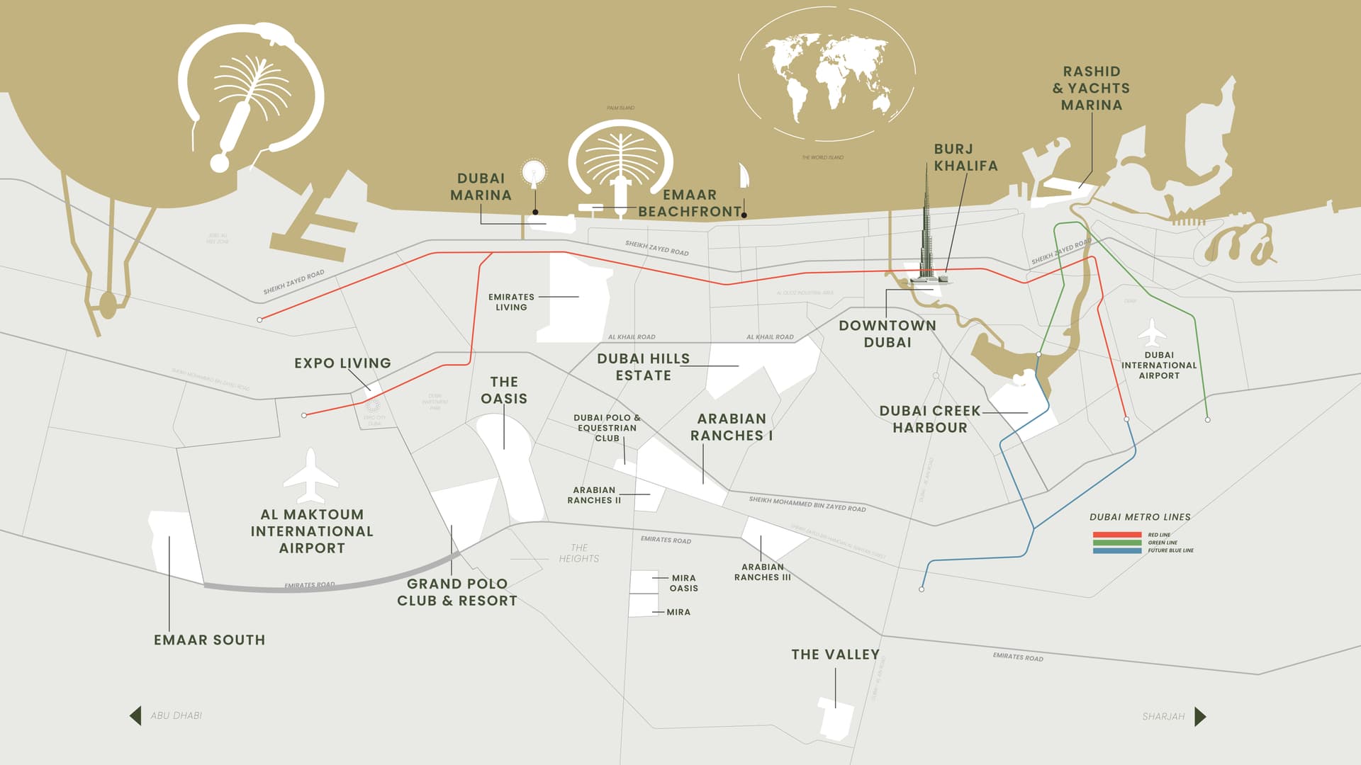 Map showing Emaar properties in Dubai